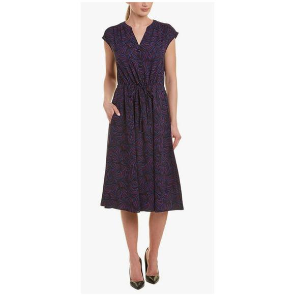 Anne Klein Womens Gauguin Cordovan Combo Midi Dress Drawstring Size XL NWT Blue - Picture 1 of 11